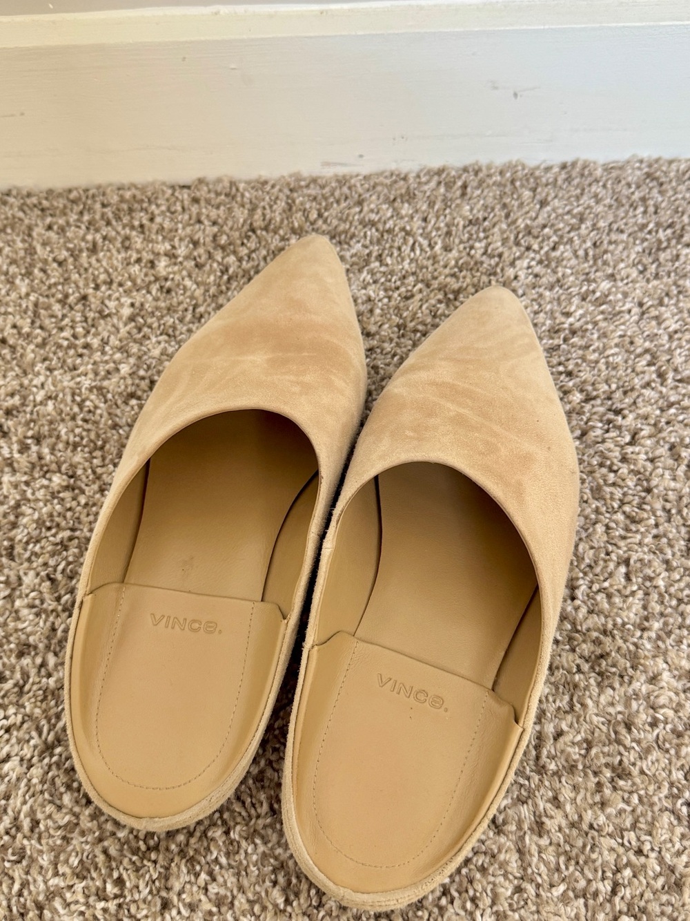 Vince Tan Suede Pointed Backless Mules - Picture 2 of 4